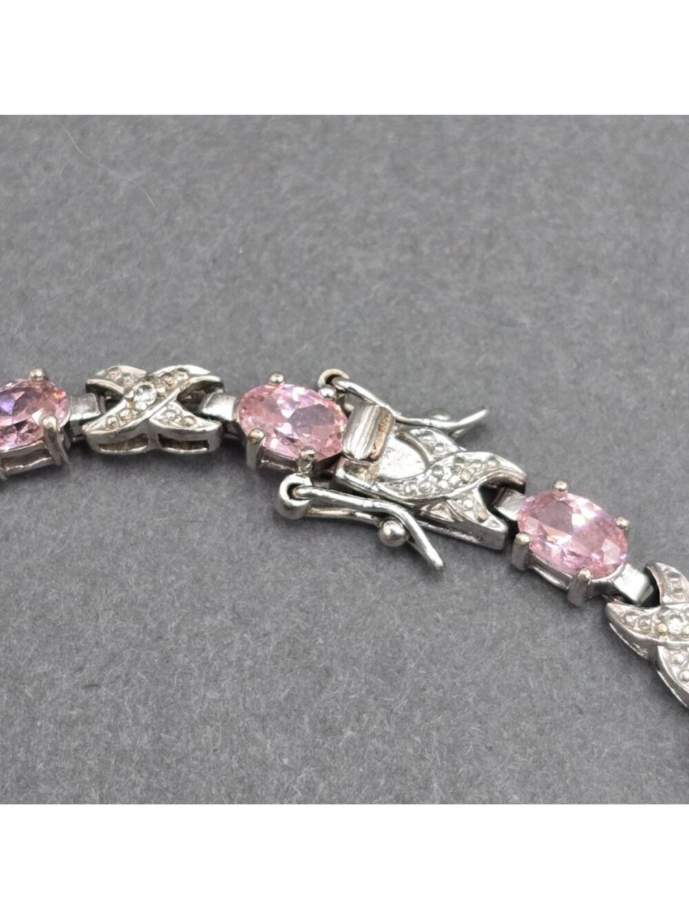Ross Simons Sterling Silver Pink CZ Tennis Bracelet 8" XOXO Link Statement Piece - Picture 2 of 14